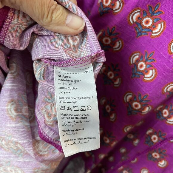 Khaadi Pakistani Cotton Pink Orange Design Tunic Size 12 Boho Traditional Floral - Picture 7 of 7